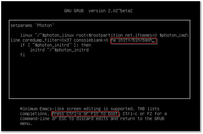 Figure 2 - Setting the boot options in GRUB