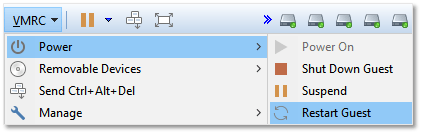 Figure 4 - Rebooting the appliance from VMRC or vSphere client