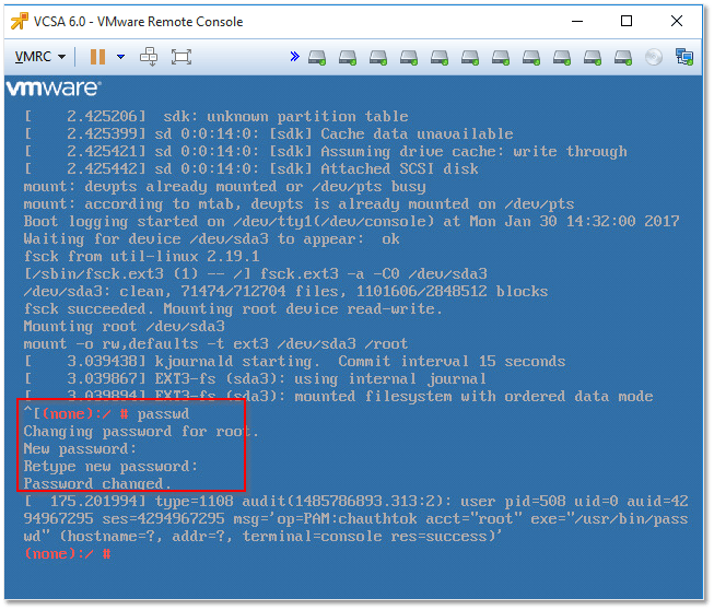 Figure 8 - Changing the root password from a root shell