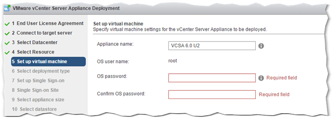 Figure 9 - Setting the root password while installing VCSA 6.0 U2