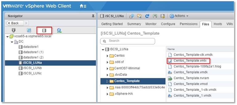 Figure 4 - A template folder and its contents as listed in datastore browser