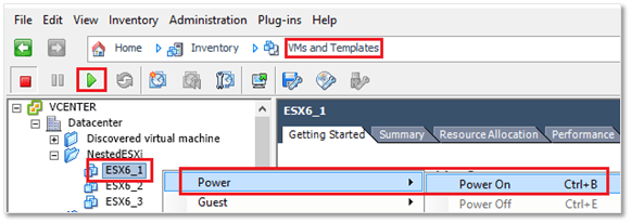 Powering on the ESXi shell VM