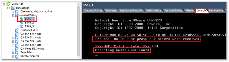 A VM returning a missing operating system error since no guest OS has been installed