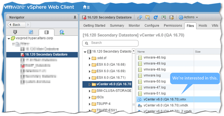 Figure 4 - Navigating the VM folder hierarchy in vSphere Web Client