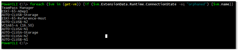 Figure 8 - A list of orphaned VMs in vSphere