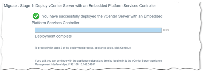 Stage 1 migration process successfully completed