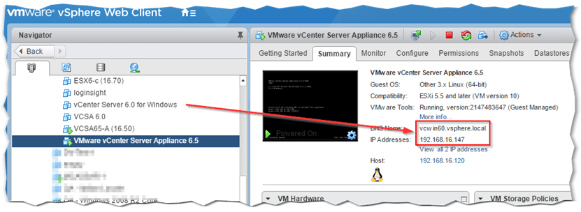 vCenter hostname and IP settings are retained during the migration