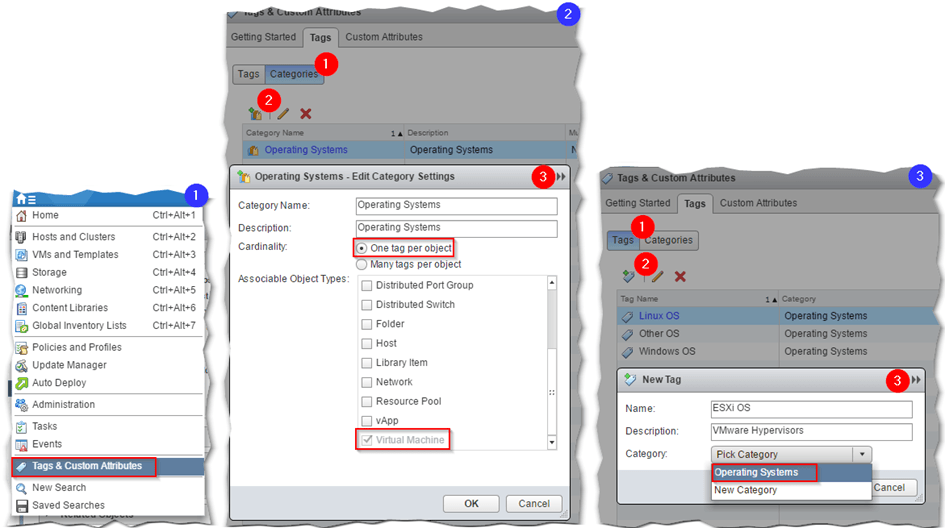 Figure 1 - Creating categories and tags in vSphere Web Client