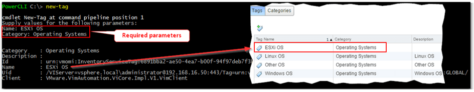 Figure 11 - Creating a new tag using PowerCLI