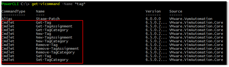 Figure 13 - How to retrieve a list of tagging related cmdlets