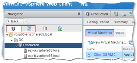 Figure 2 - Changing views in vSphere Web Client