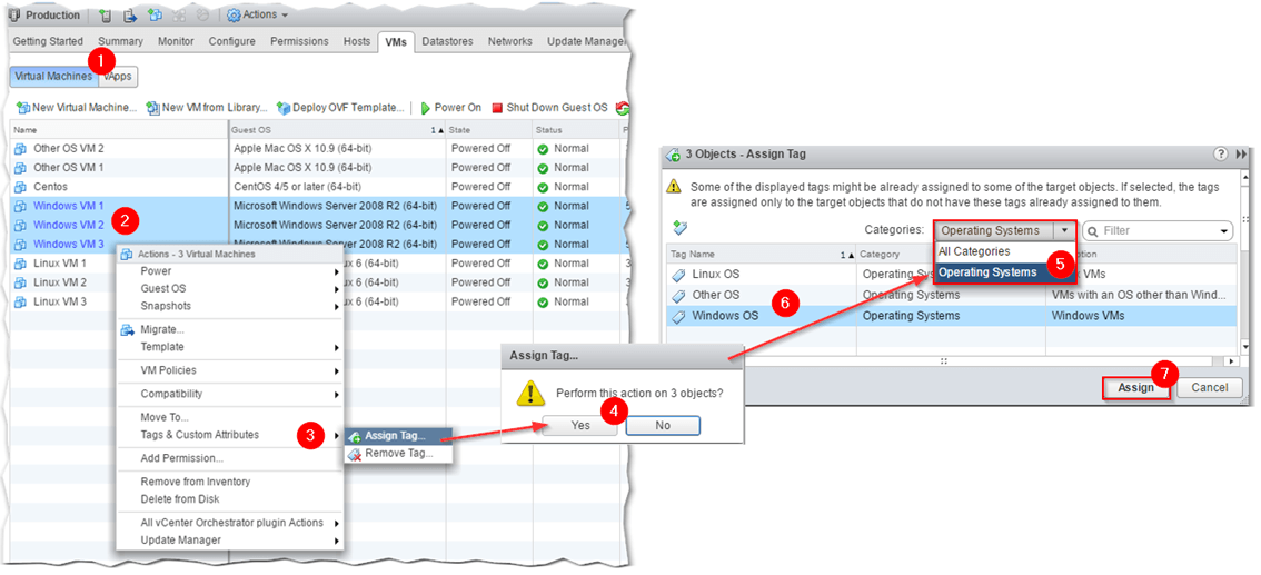 Figure 3 - Tagging multiple VMs in vSphere Web Client