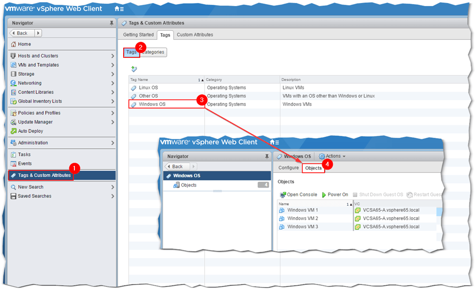 Figure 6 - Listing tagged objects on the Tags and Custom Attributes page