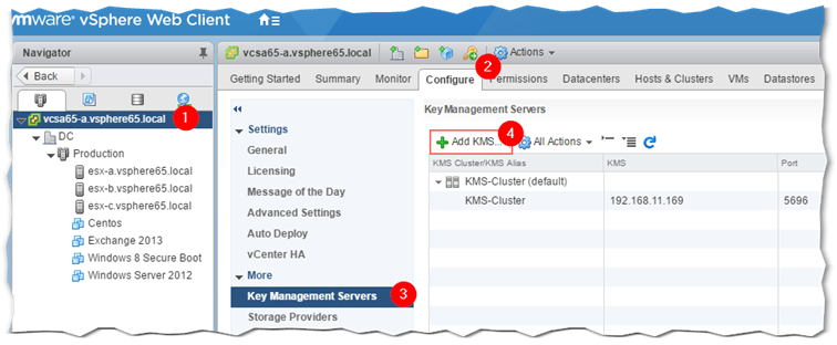 Figure 3 - Configuring vCenter to talk to a KMS