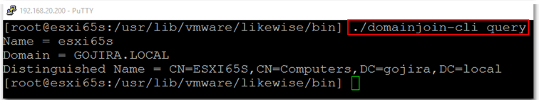 Figure 12 - Running domainjoin-cli query to verify correct AD functionality