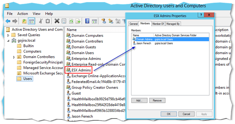 Figure 2 - Creating the ESX Admins security groups in AD