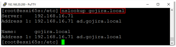 Figure 9 - Running nslookup to check if the AD domain name resolves correctly