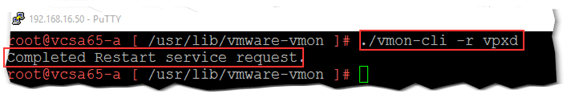 Figure 5 - Restarting the vCenter Server service using vmon-cli