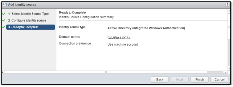 Figure 10 - Final step in creating an AD identity source