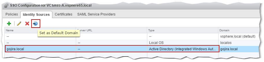 Figure 11 - Setting an AD identity source as the default domain