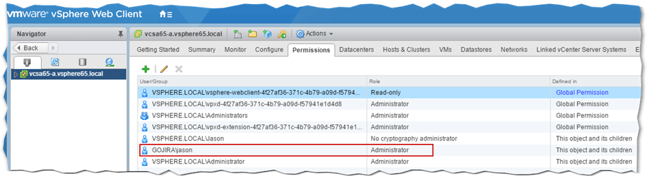 Figure 15 - Verifying correct assignment of permissions