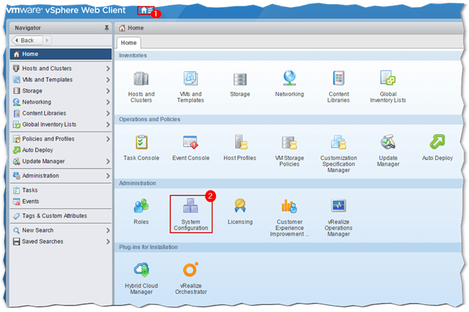 Figure 2 - Accessing System Configuration in vSphere Web Client
