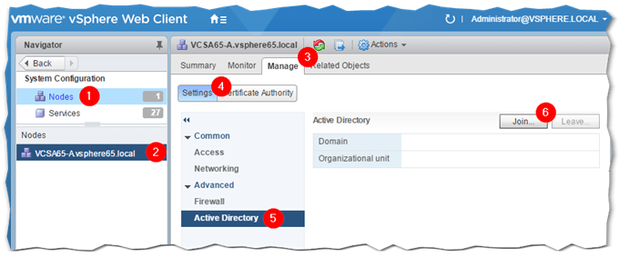 Figure 3 - Joining vCenter to Active Directory using the vSphere Web Client