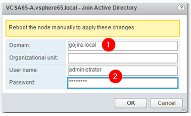 Figure 4 - Supplying the details required to join an AD domain 