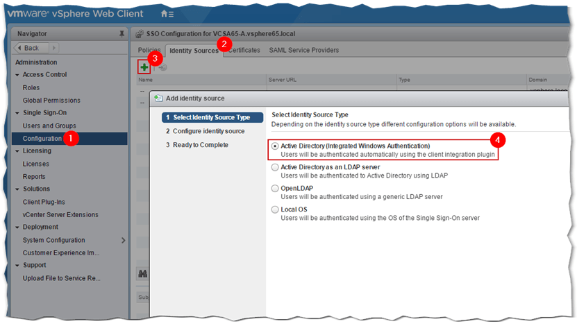 Figure 8 - Adding an AD identity source from vSphere Web Client