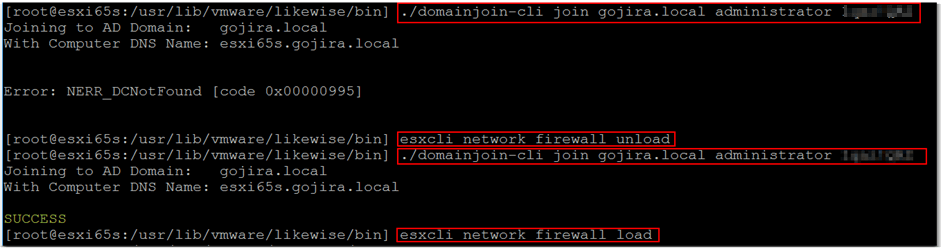 Figure 11 - Joining ESXi to AD using domainjoin-cli