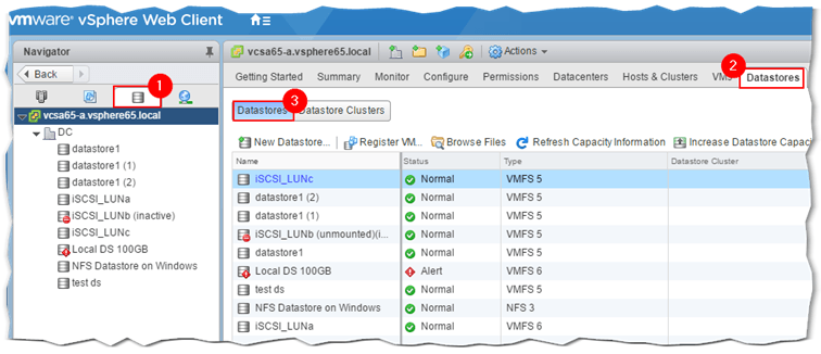 Figure 2 - Datastores view in vSphere Web Client