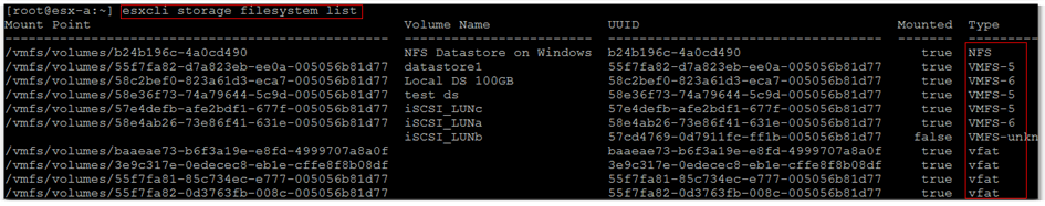 Figure 4 - Retrieving datastore details using the esxcli command line tool