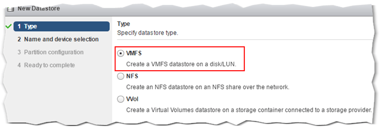 Figure 7 - Creating a new VMFS datastore