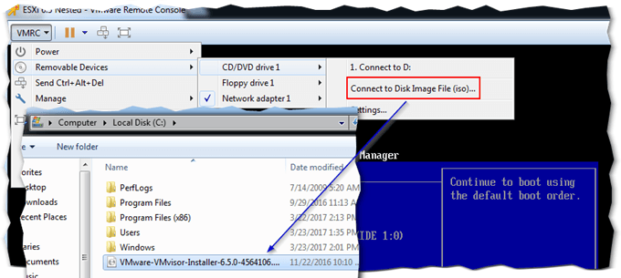 Mounting an ISO image from local disk on a VM using VMRC