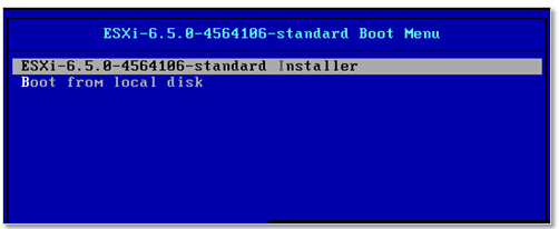 The ESXi installer displayed after booting from the ISO image