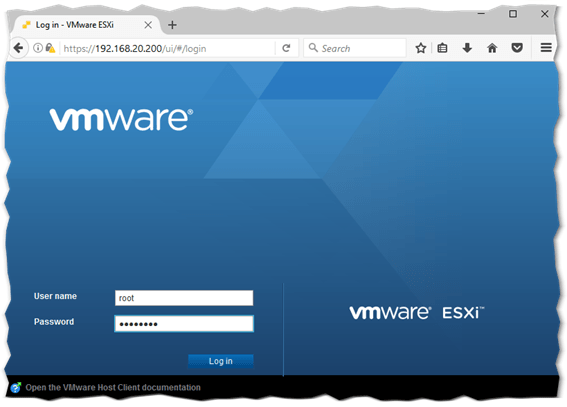 The ESXi embedded host client logon page