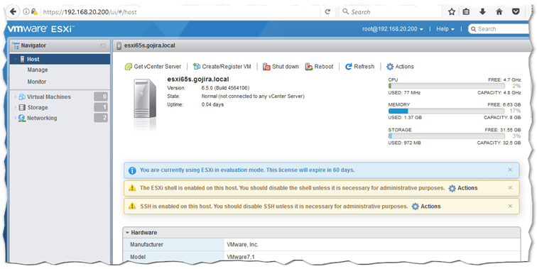 Accessing ESXi using the embedded host client