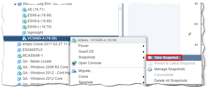 Taking a snapshot of vCSA