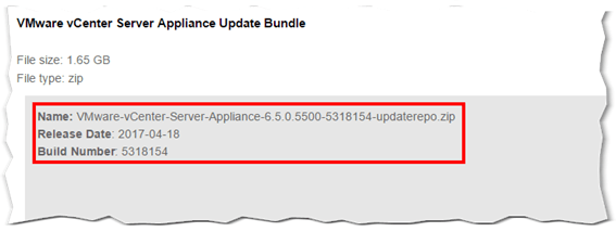 The vCSA update bundle downloadable from my.vmware.com