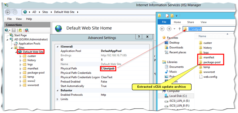 Extracting the update bundle to an IIS server and setting the default website to point to it