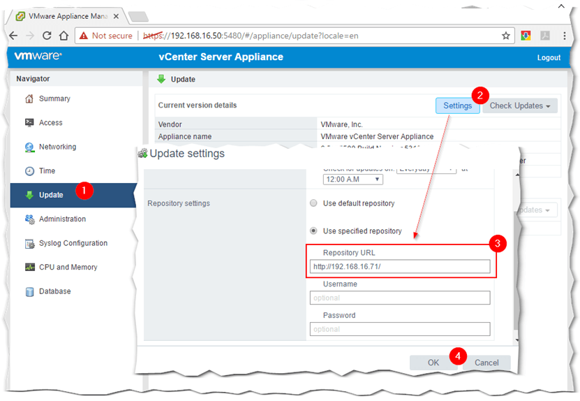 Point the vCSA to download the update bundle from the IIS server