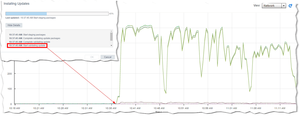 Figure 7 - Network activity on the vCSA's VM indicating that the update is being downloaded