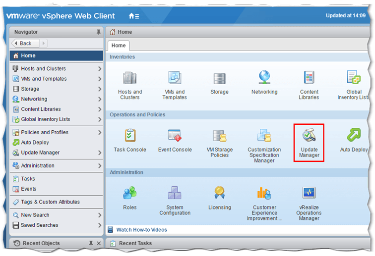Figure 1 - The Update Manager icon on the Home screen in vSphere Web Client