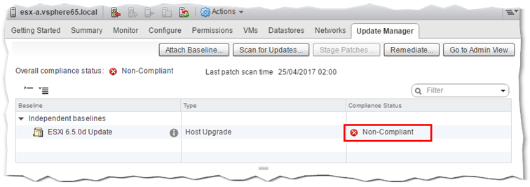 Figure 10 - A non-compliant result indicates that the host is missing one or more updates