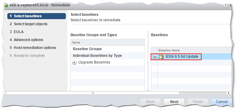 Figure 12 - Remediation Step 1 - Select the baseline applied