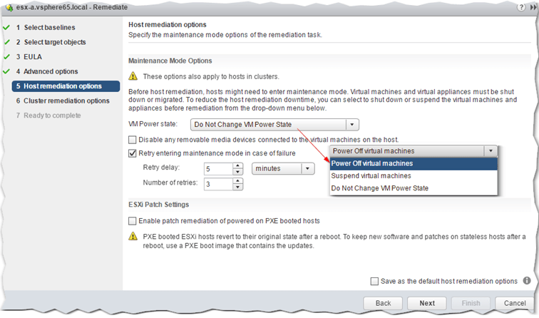 Figure 16 - Remediation Step 5 - Configuring the host remediation options