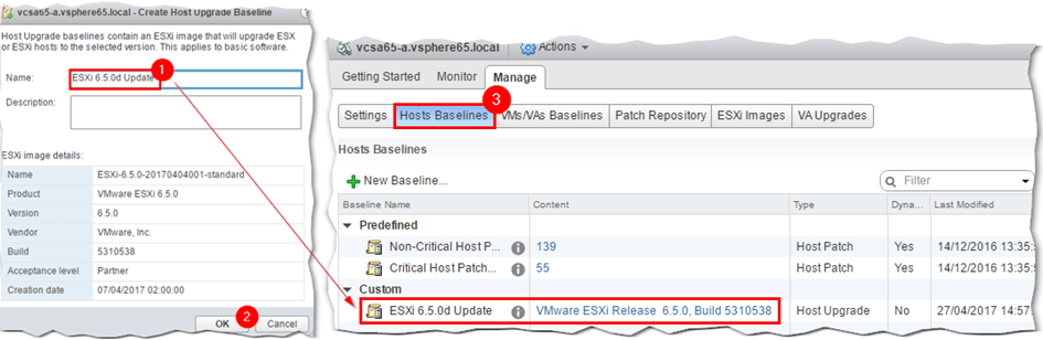 Figure 6 - The freshly created baseline as listed under the Hosts Baselines screen