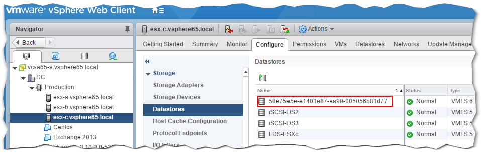 Figure 14 - The newly created datastore is named after its UUID