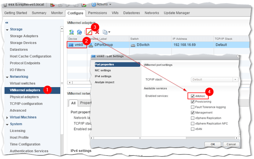 Figure 1 - Setting up a VMkernel adapter for vMotion