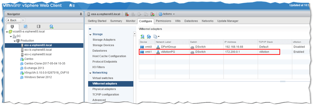 Figure 2 - A vMotion dedicated portgroup and VMkernel